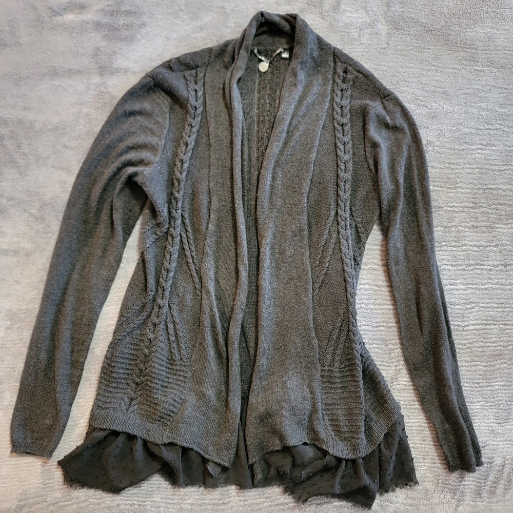 BKE Boutique Boho small Black open front cardigan lace‎ knit Whimsygoth